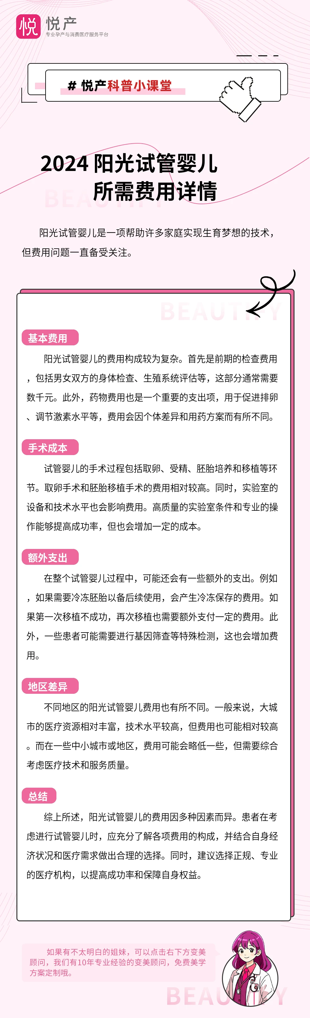 2024 阳光试管婴儿所需费用详情