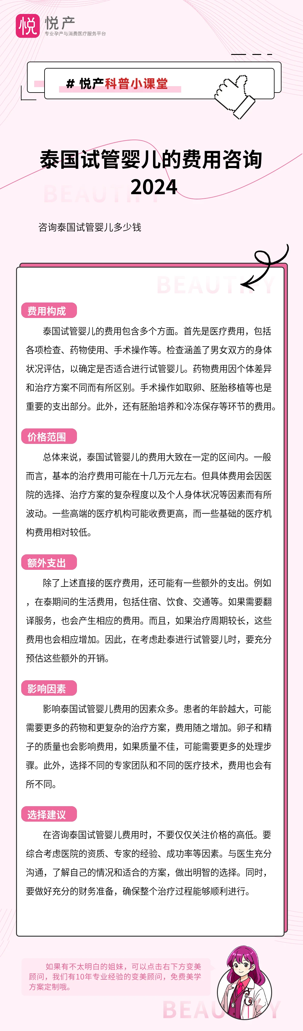 泰国试管婴儿的费用咨询 2024