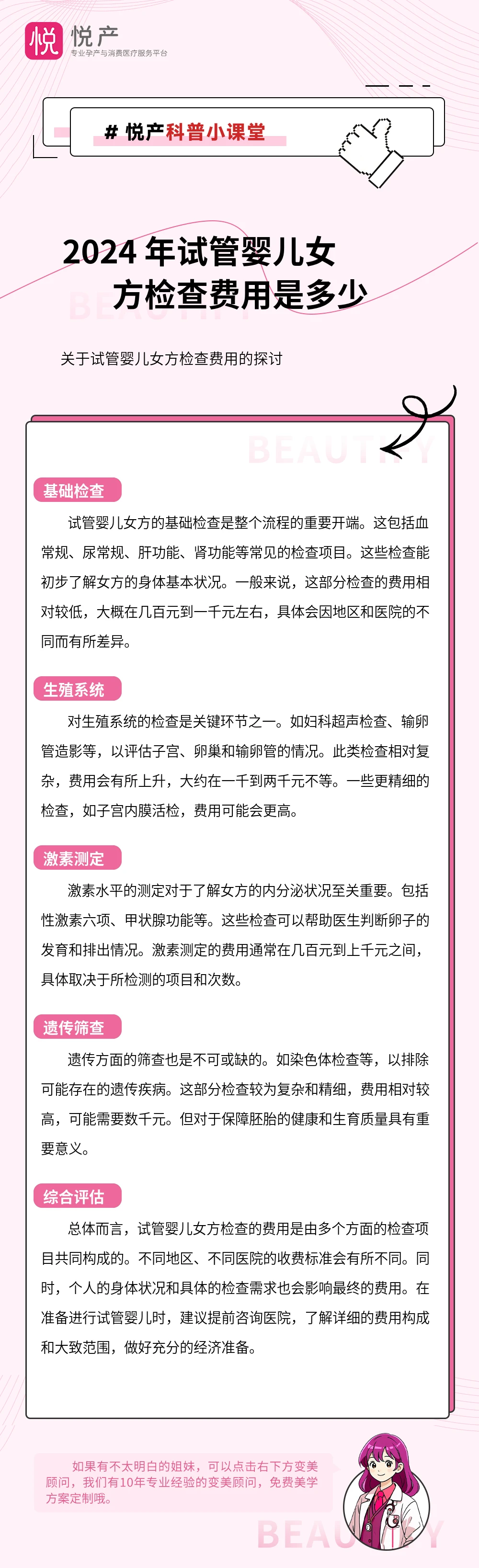 2024 年试管婴儿女方检查费用是多少